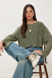 Haki Yıkamalı Crop Triko Kazak NS00459
