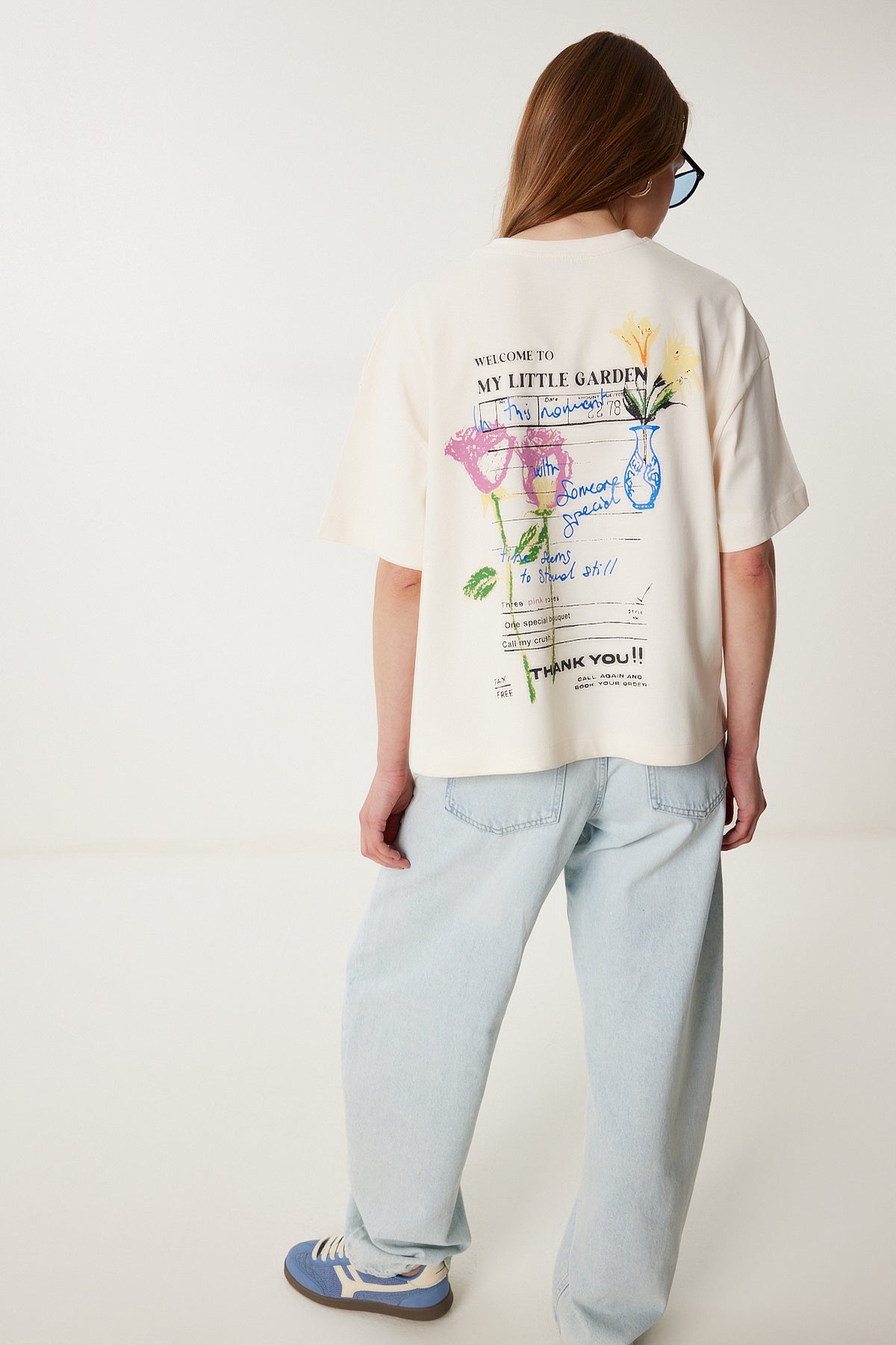 Krem Baskılı Pamuklu Örme T-Shirt UB00399