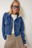 Mavi Püskül Detaylı Denim Crop Ceket AN00214