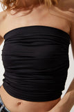 Siyah Büzgülü Straplez Yaka Örme Bluz UB00243