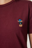 Bordo Ayıcık İşlemeli Pamuklu Örme T-Shirt CR00455