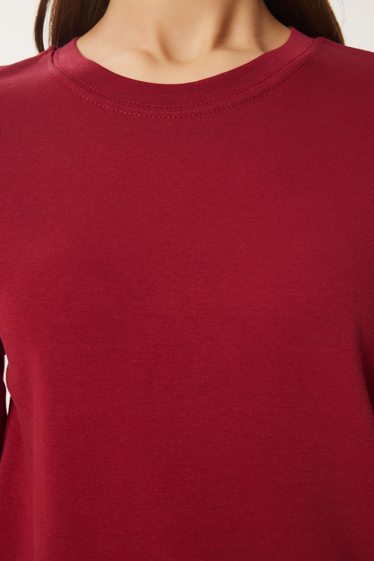Bordo Kahverengi 2'Li Paket Pamuklu Basic Örme T-Shirt AG00002