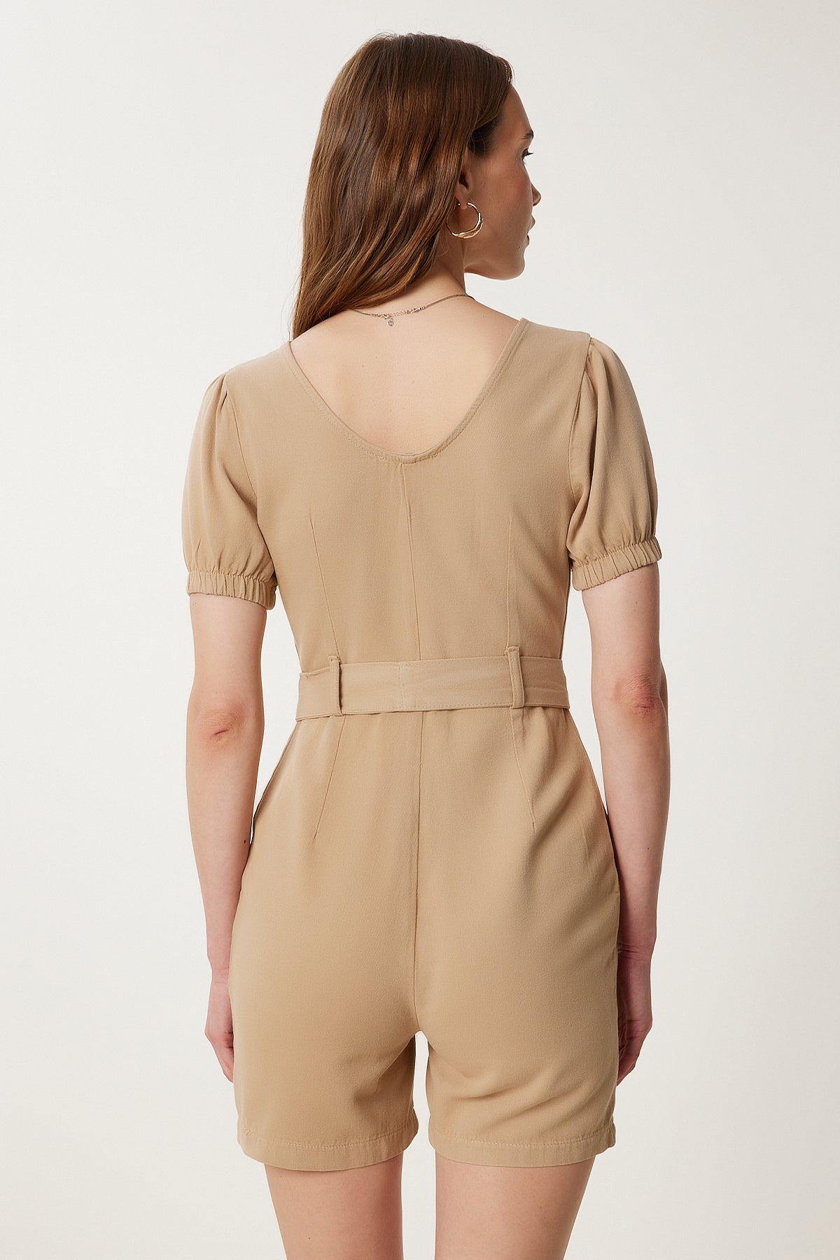 Bej Kemerli Mini Gabardin Tulum WF00112