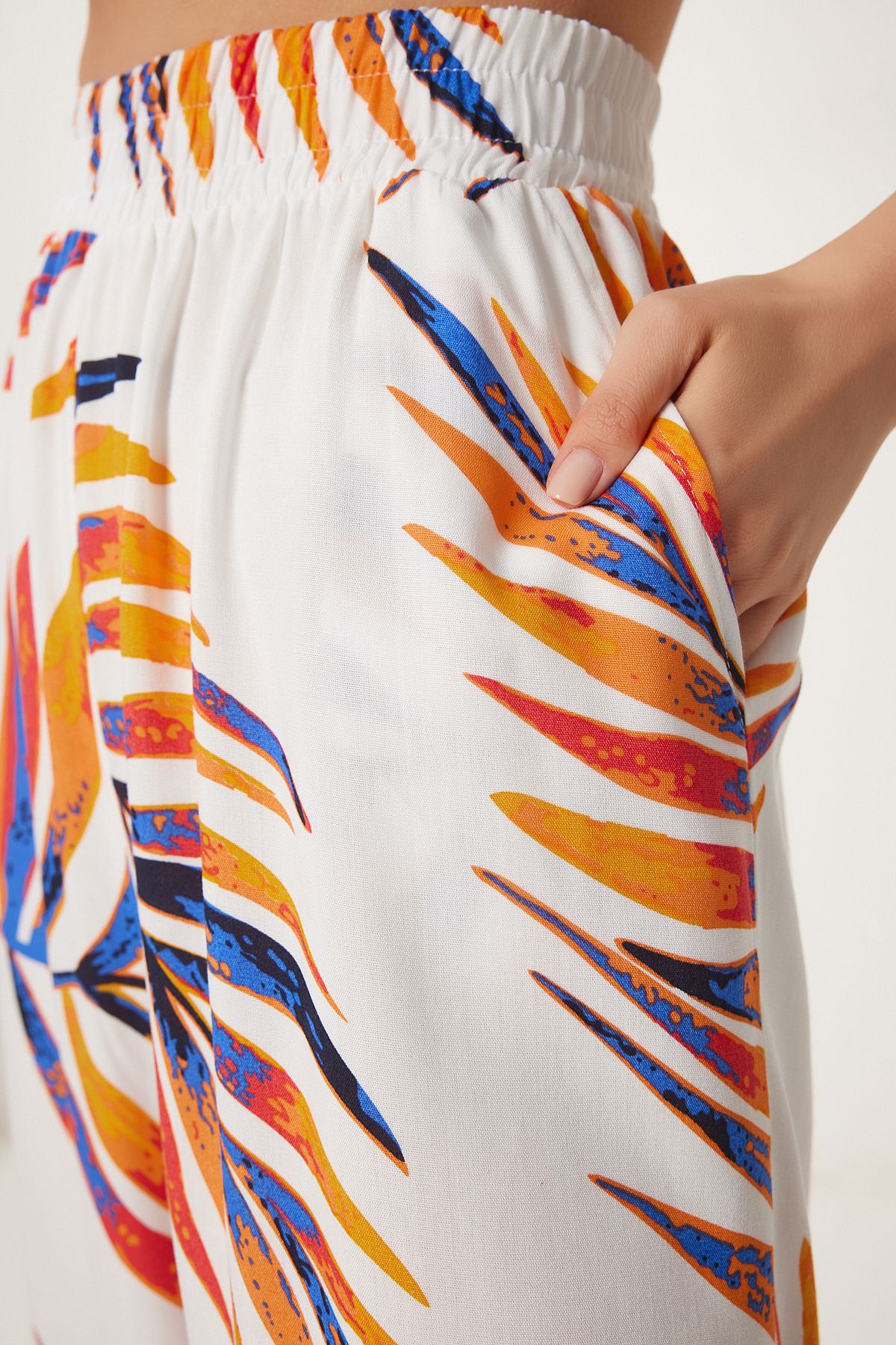Oranj Beyaz Desenli Viskon Kimono Pantolon Takım JE00002