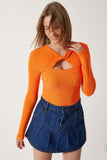 Oranj Cut Out Detaylı Fitilli Örme Bluz SF00005
