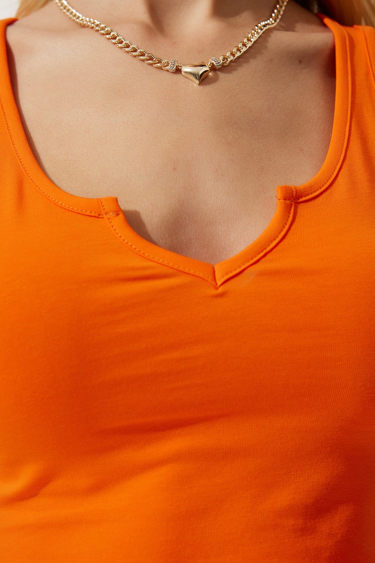 Oranj Askılı Crop Örme Bluz OW00030