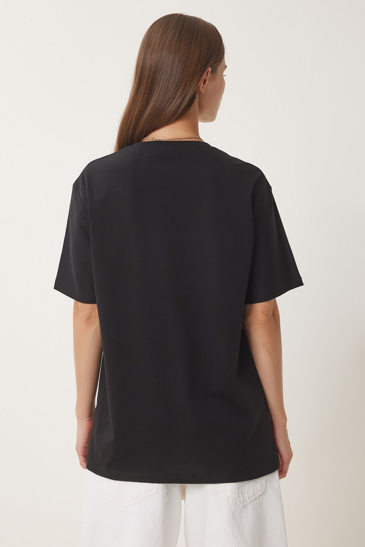 Siyah Taş Detaylı Baskılı Örme T-Shirt BW00004