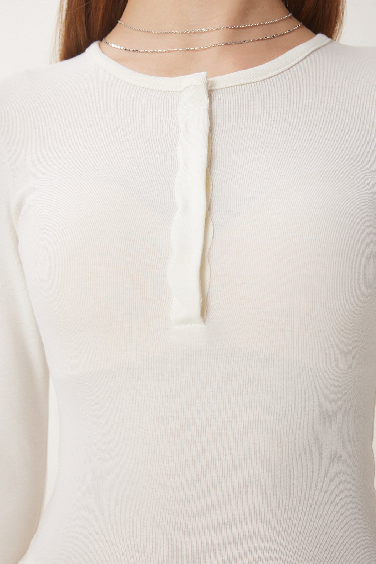 Kemik Çıtçıtlı Basic Örme Crop Bluz FW00002