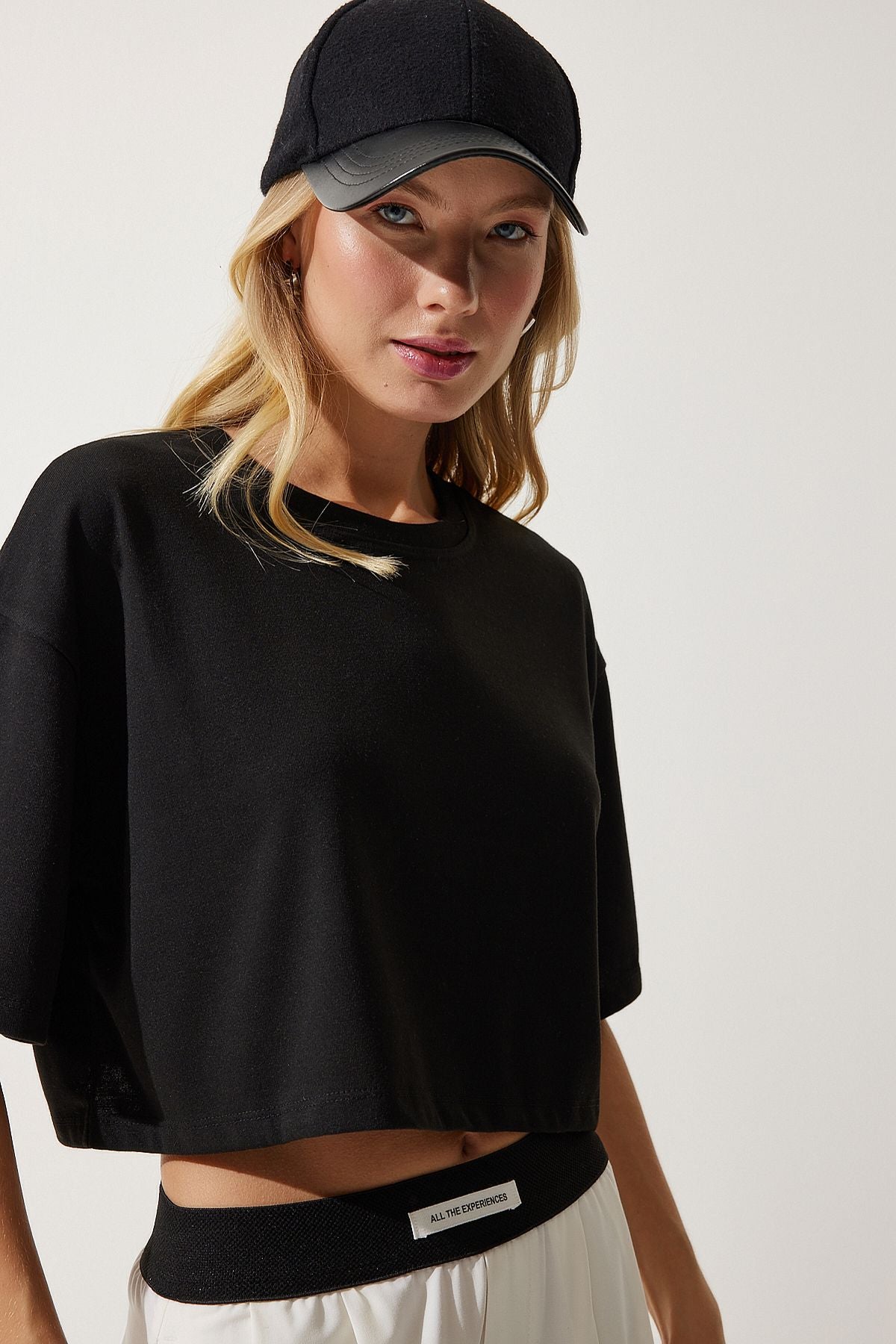 Siyah Basic Crop Örme T-Shirt RG00008