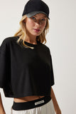 Siyah Basic Crop Örme T-Shirt RG00008