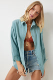 Koyu Su Yeşili Oversize Uzun Basic Gömlek  DD00842