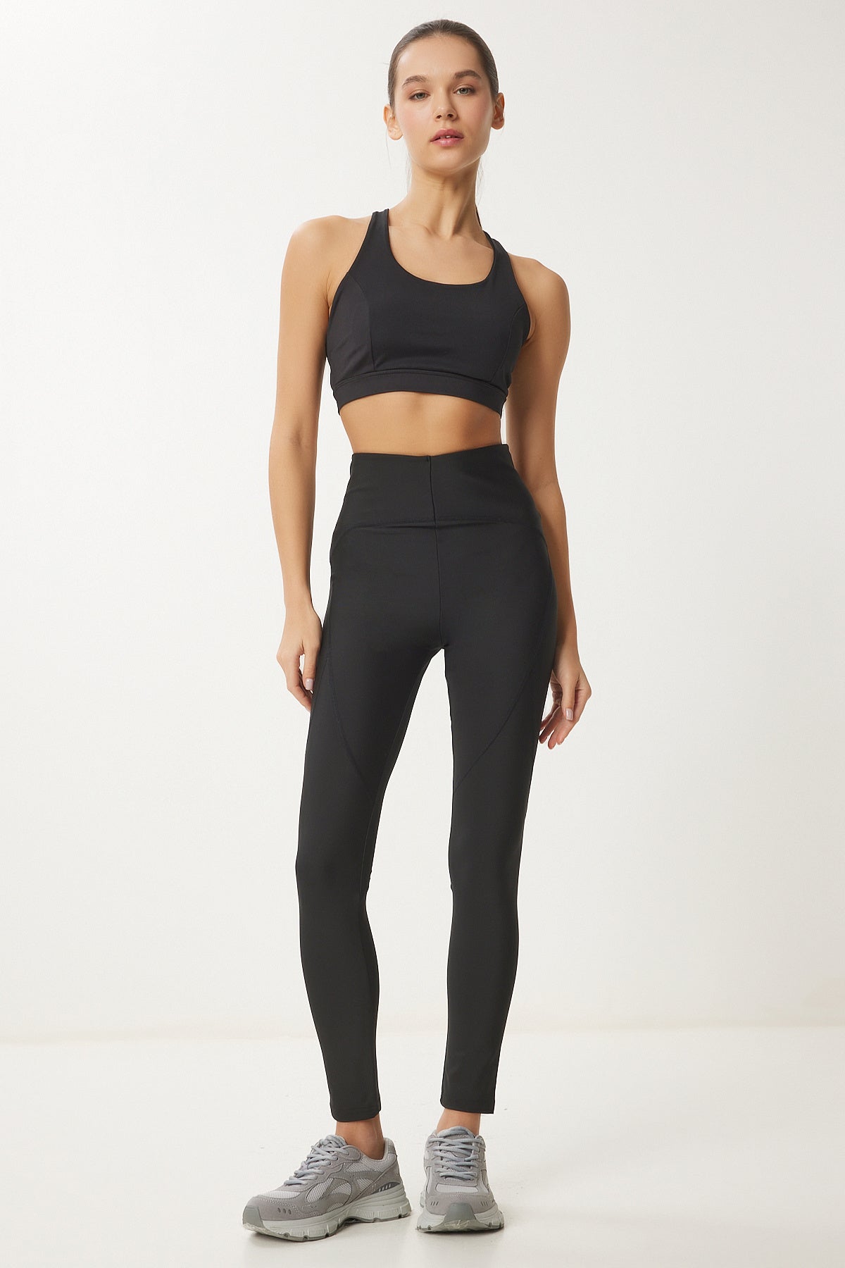 Siyah Toparlayıcı Örme Spor Tayt VX00006
