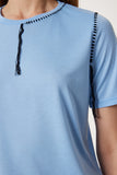 Mavi Kontrast Dikiş Detaylı Örme T-Shirt TP00087