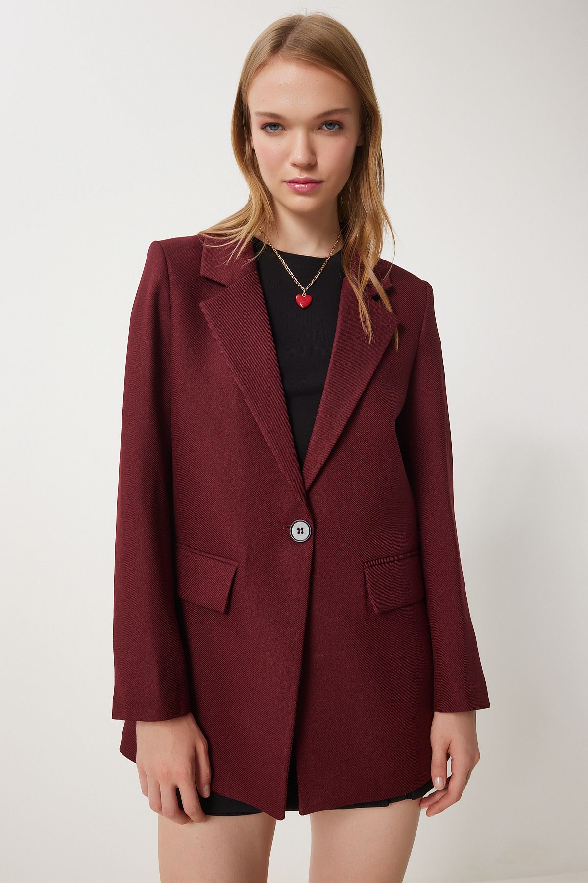 Bordo Vatkalı Dokuma Blazer Ceket HL00005