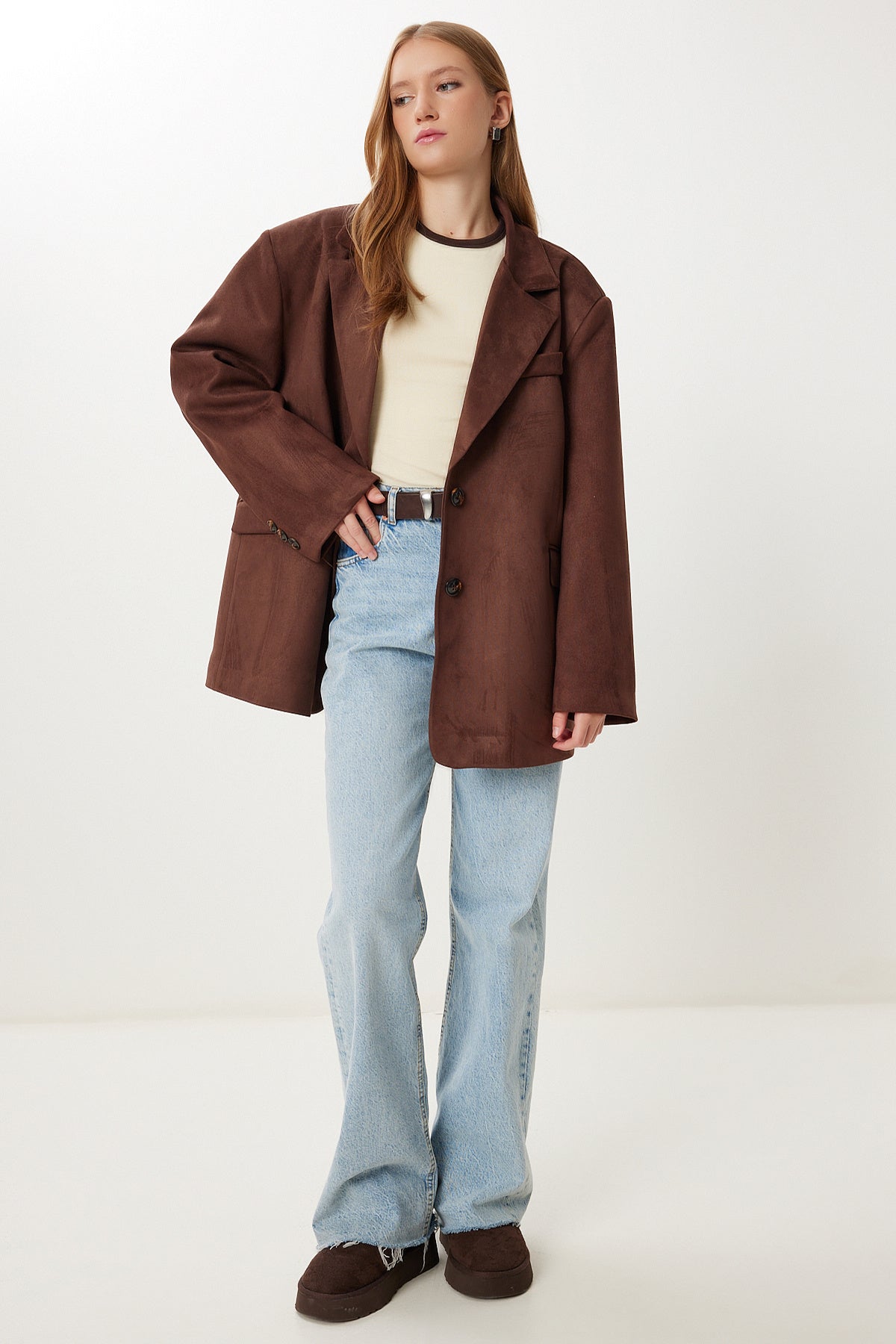 Kahverengi Oversize Premium Süet Ceket KT00016