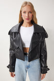 Siyah Oversize Suni Deri Ceket OH00059
