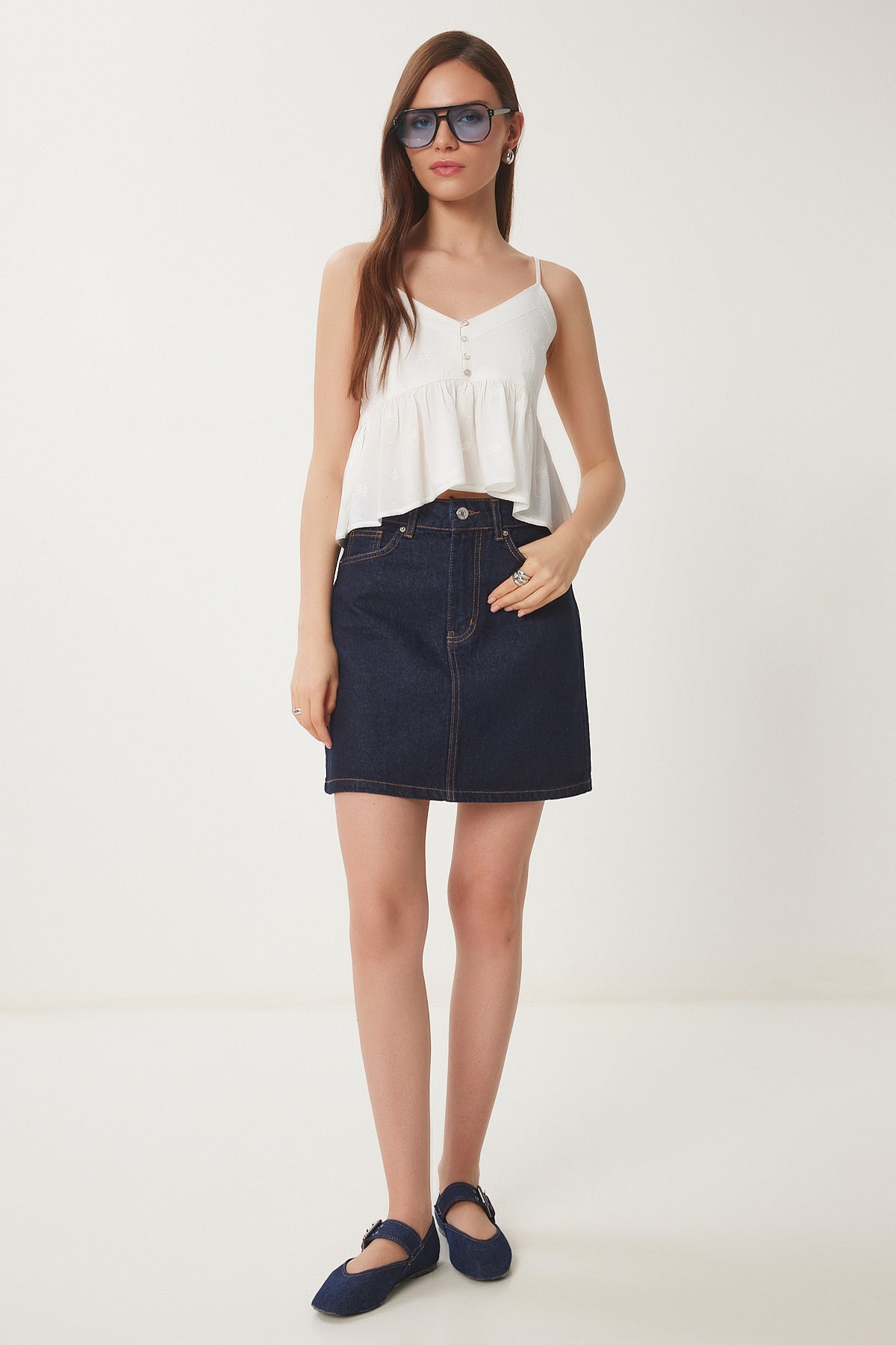 Koyu Mavi Mini Denim Etek OK00065