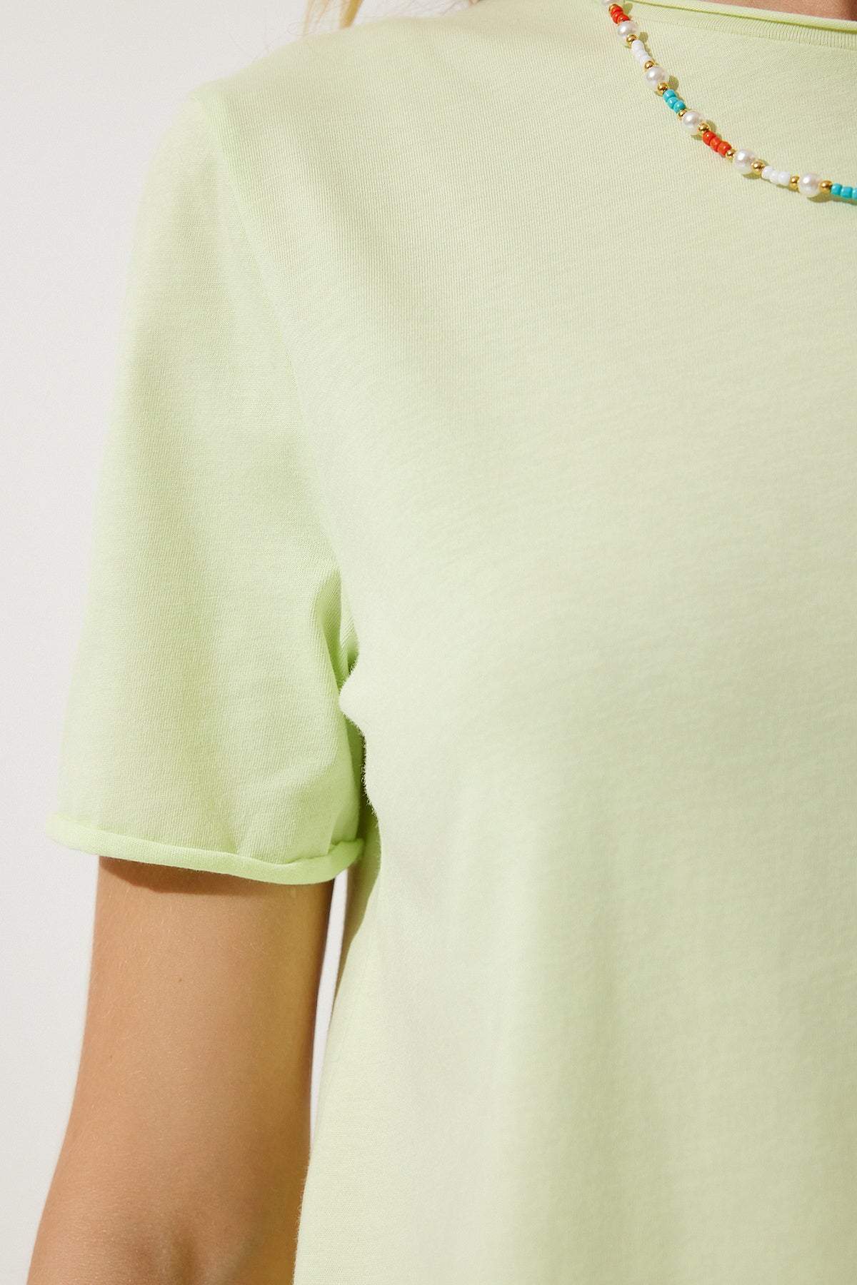 Açık Yeşil Bisiklet Yaka Basic Örme T-Shirt UB00229