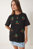 Siyah Boncuk Detaylı Örme T-Shirt BW00002