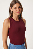 Bordo Kolsuz Triko Bluz  FN03277