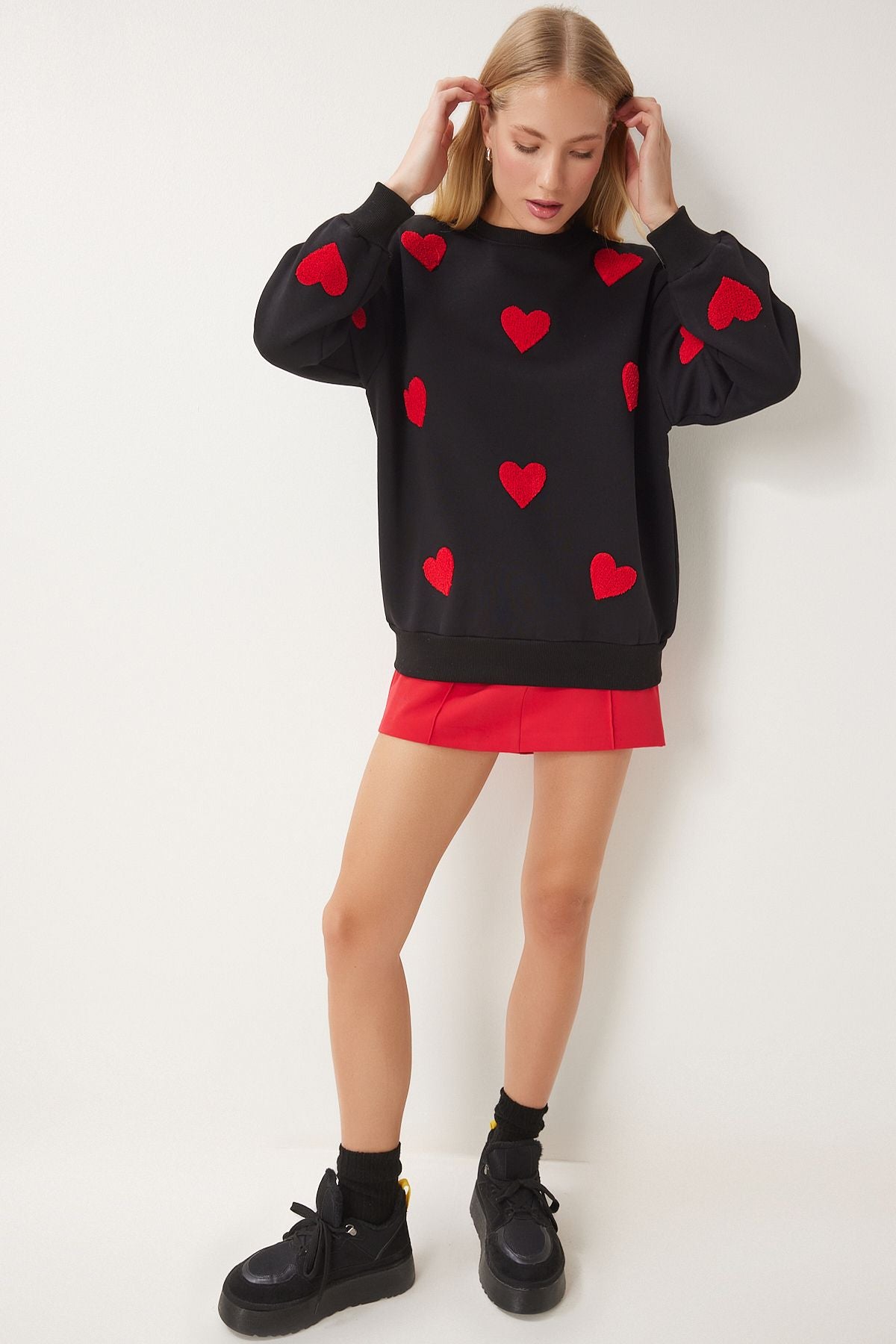 Siyah Kalpli Dokulu Şardonlu Örme Sweatshirt MP00030