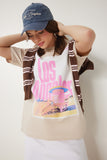 Krem Baskılı Pamuklu Oversize Örme T-Shirt CR00446