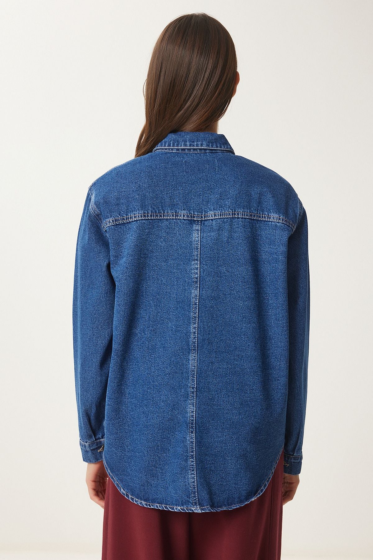 Koyu Mavi Geniş Cepli Oversize Denim Ceket AN00223