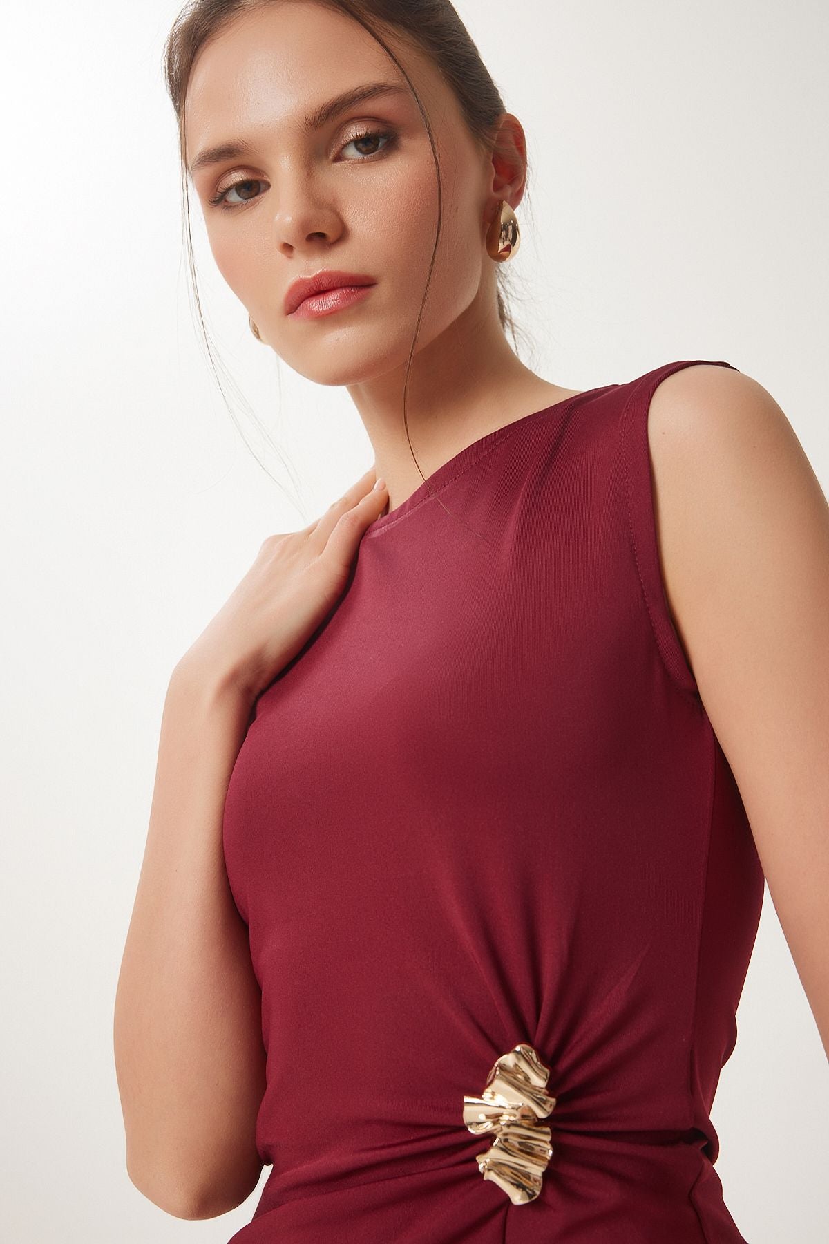 Bordo Gold Tokalı Sandy Örme Bluz KH00098