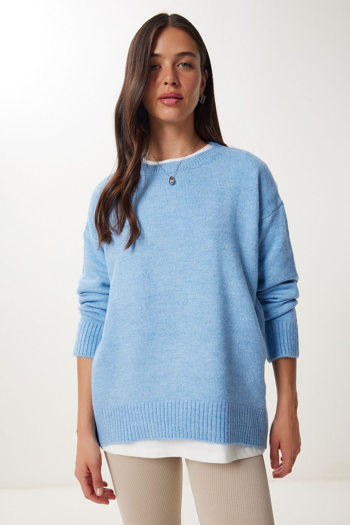 İndigo Mavi Oversize Triko Kazak PN00054