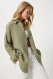 Çağla Yeşili Oversize Basic Müslin Gömlek  MX00150