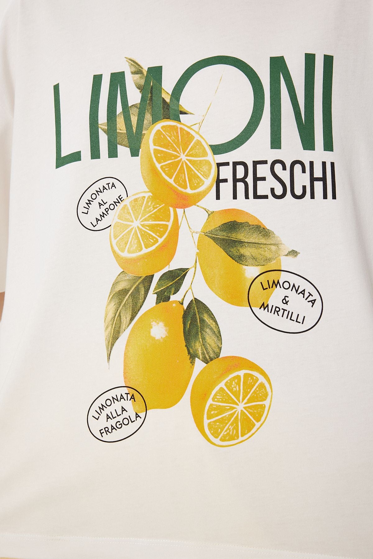 Ekru Limon Baskılı Pamuklu Örme T-Shirt YY00240