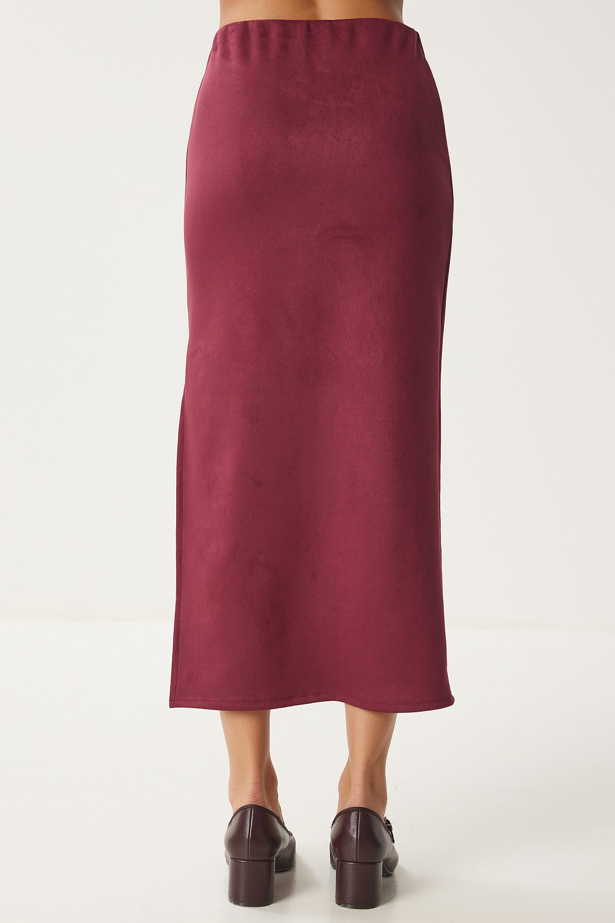 Bordo Yırtmaçlı Uzun Süet Dokuma Etek MC00292