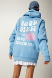 Açık Mavi Baskılı Kapüşonlu Şardonlu Sweatshirt OW00011