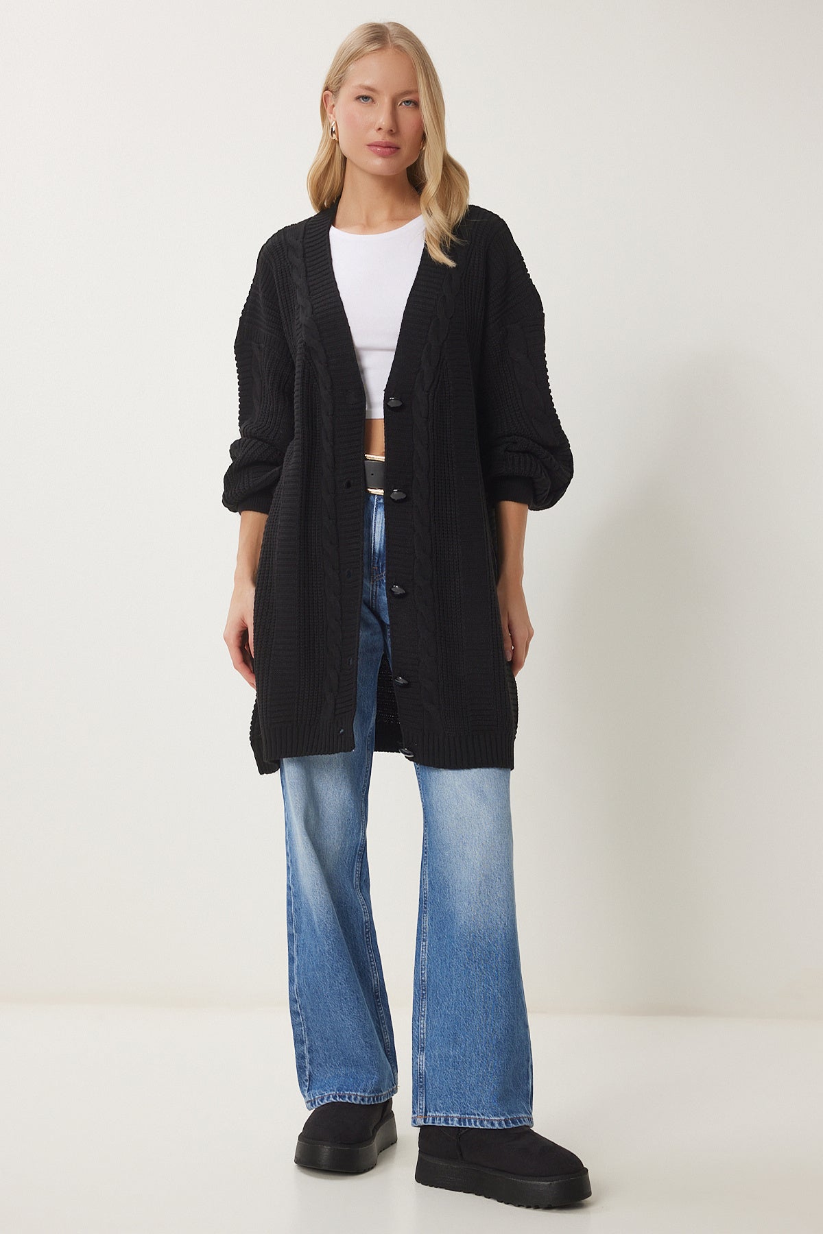 Siyah Balon Kollu Oversize Triko Hırka DD01033