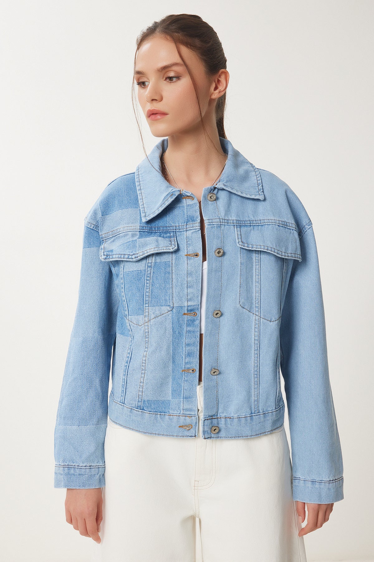 Açık Mavi Kontrast Renkli Denim Ceket SA00033