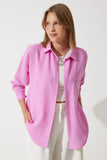 Açık Pembe Oversize Keten Ayrobin Gömlek DD01222