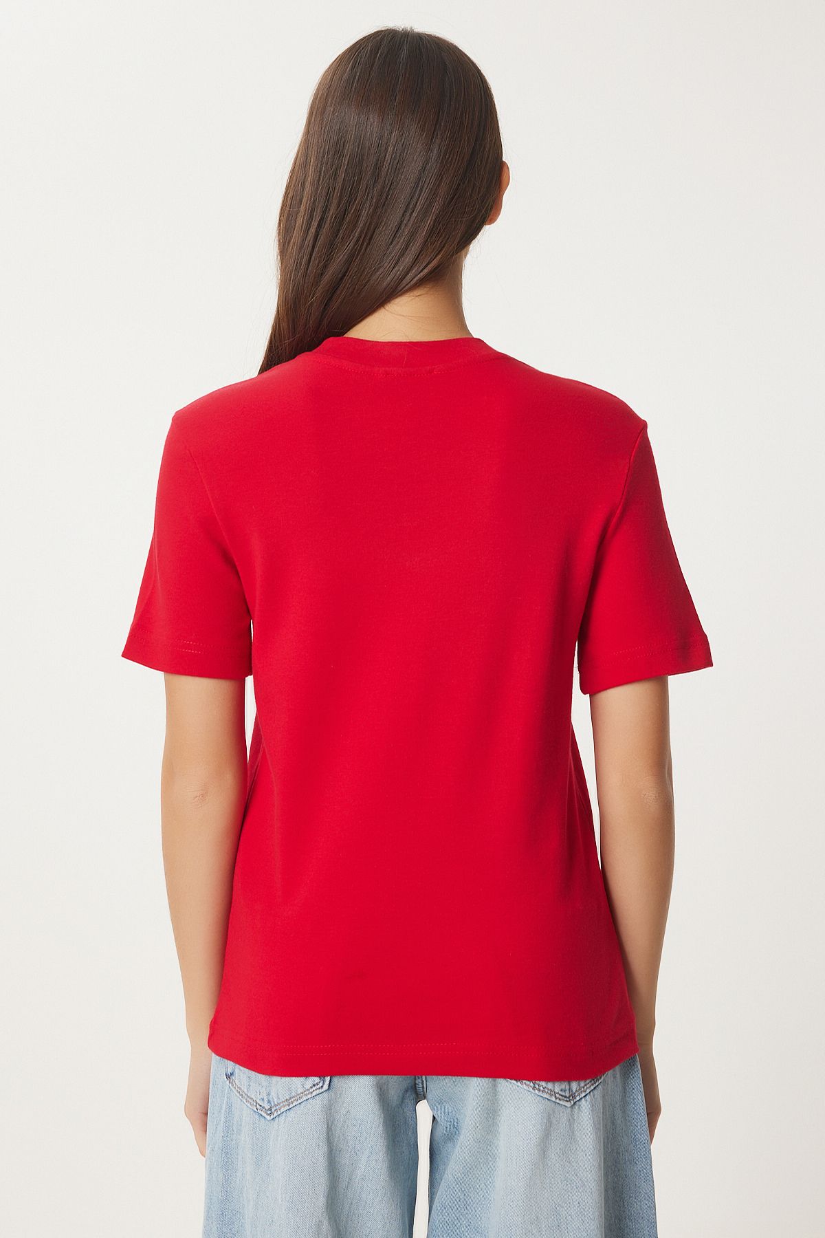 Kırmızı Pamuklu Basic Örme T-Shirt AG00001