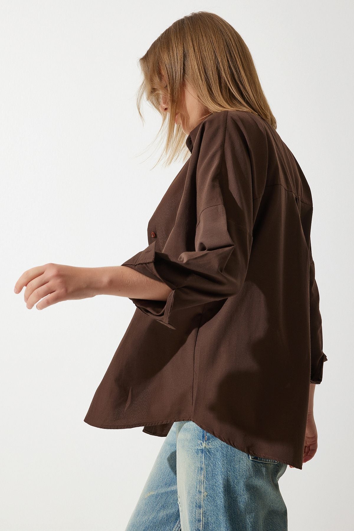 Acı Kahve Oversize Uzun Basic Gömlek  DD00842
