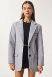 Gri Deri Detaylı Kışlık Blazer Ceket FN03405