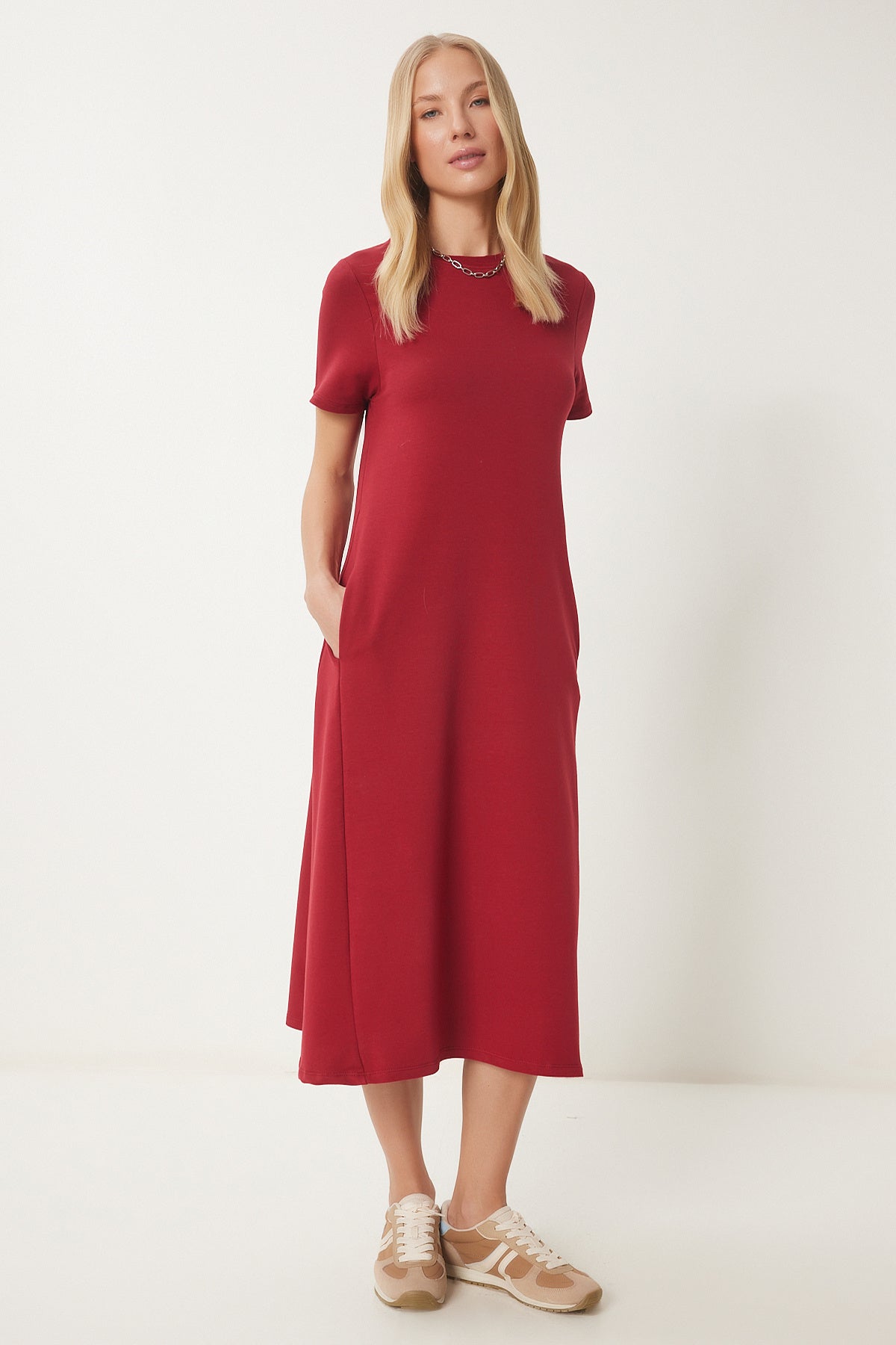 Bordo A Kesim Yazlık Penye Elbise UB00060