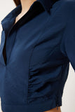 Lacivert Polo Yaka Crop Ayrobin Bluz WF00136