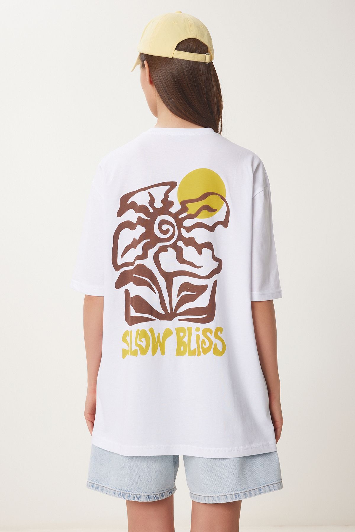 Beyaz Baskılı Pamuklu Örme T-Shirt ZV00300