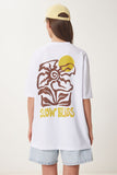 Beyaz Baskılı Pamuklu Örme T-Shirt ZV00300