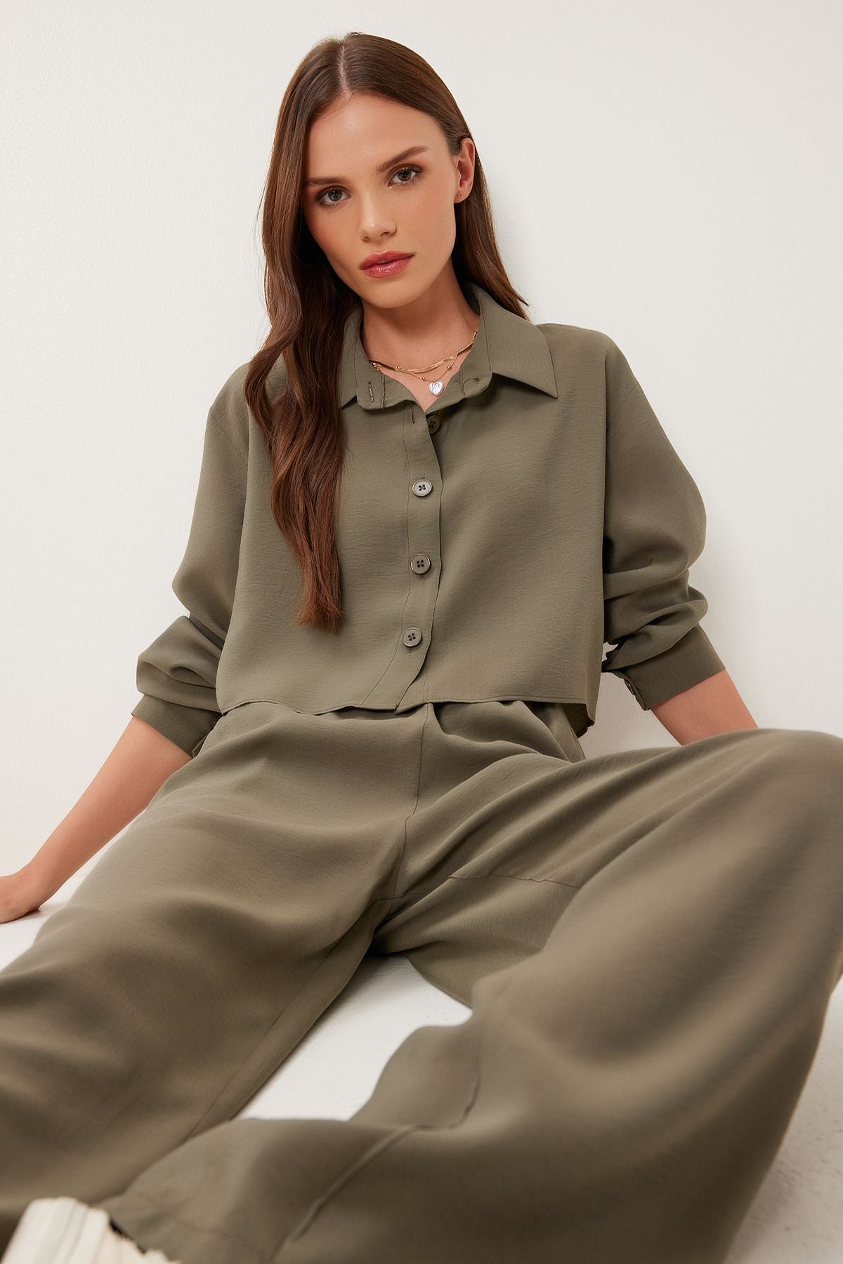 Haki Modal Gömlek Pantolon Takım BV00158