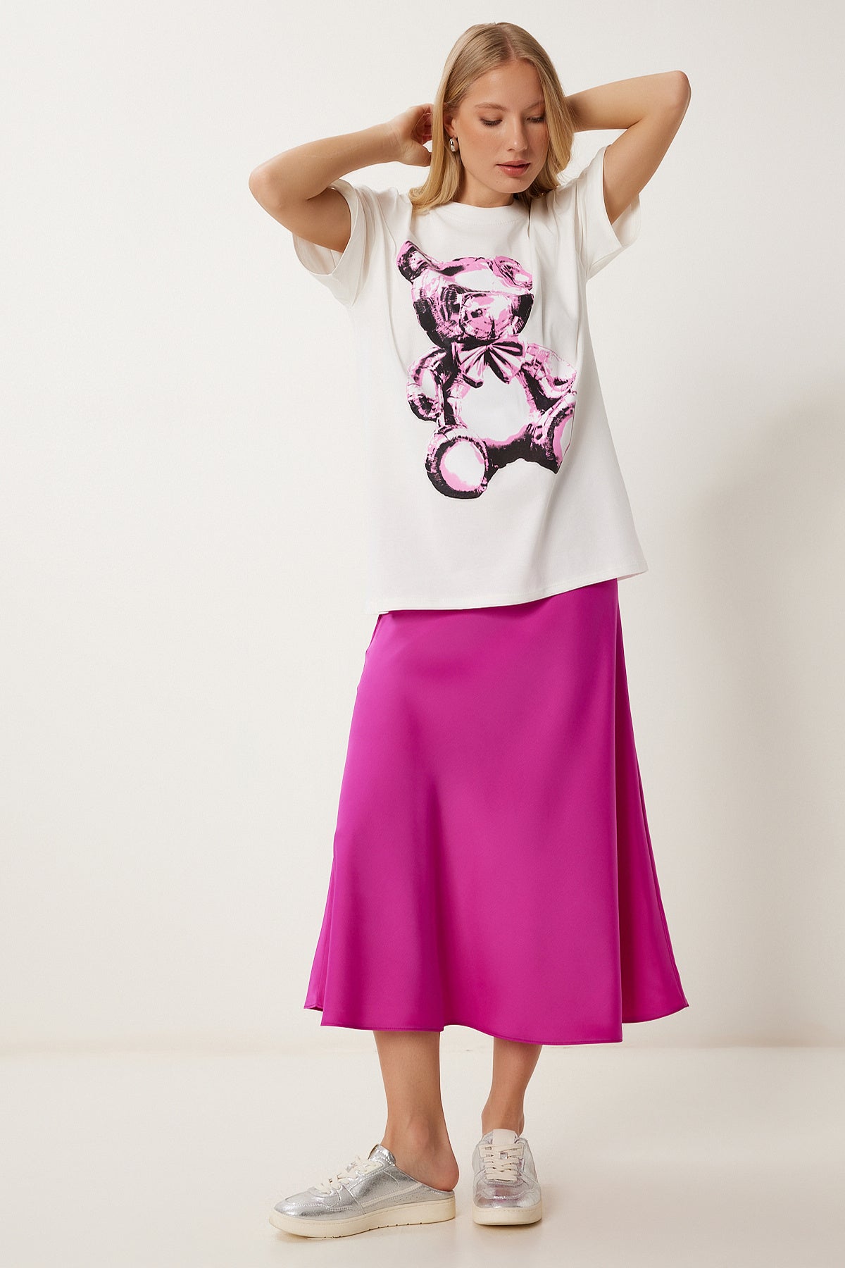 Koyu Pembe Midi Saten Etek DP00260