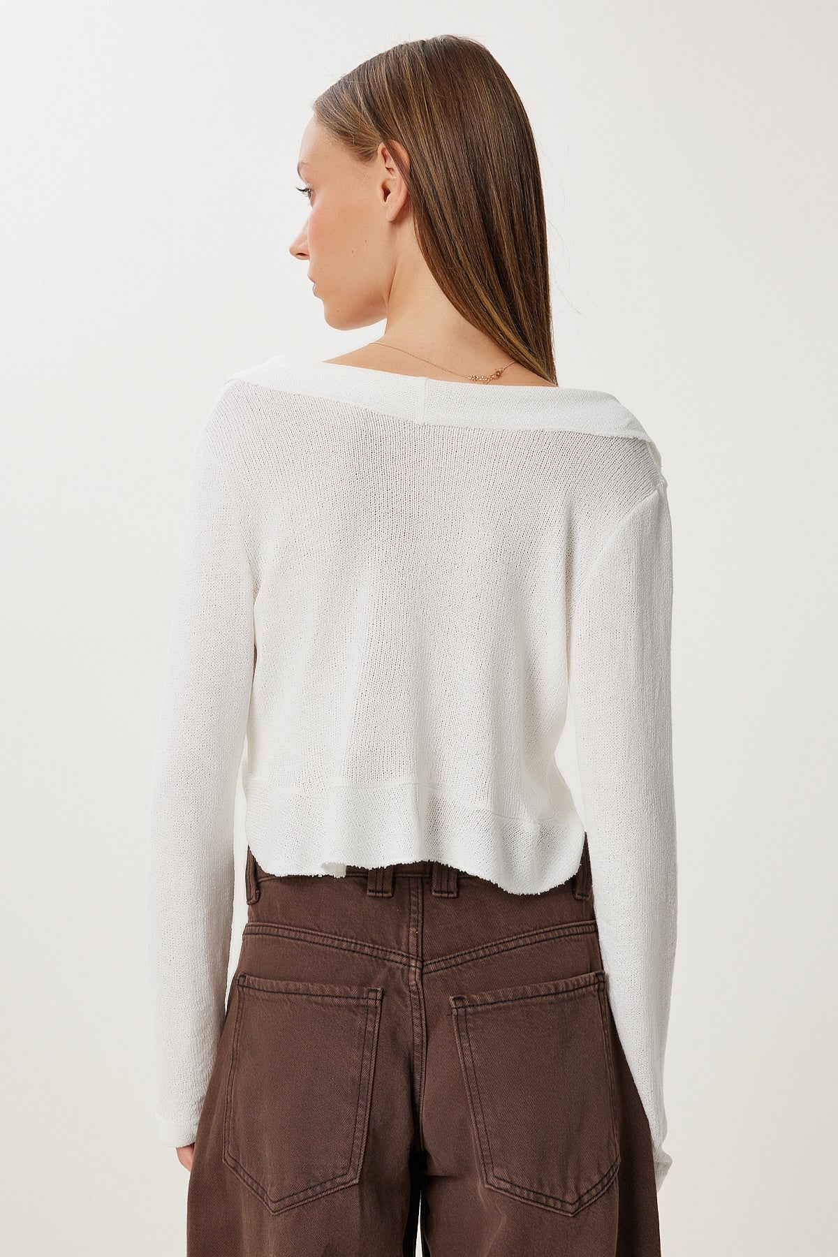 Ekru Volanlı Mevsimlik Crop Triko Bolero UB00432