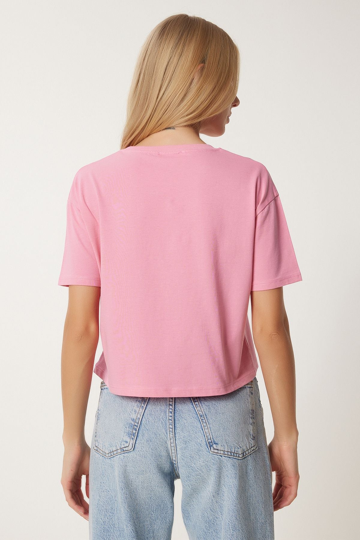 Pembe Kalp Baskılı Pamuklu Kısa Örme T-Shirt AN00224