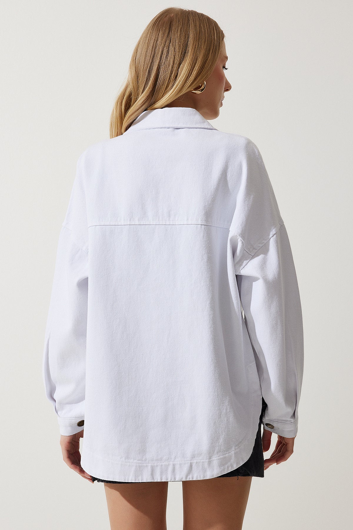 Beyaz Yıldız Nakışlı Oversize Gömlek Ceket SA00026