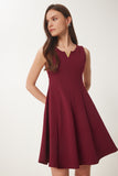 Bordo Volanlı Mini Örme Elbise ZV00296