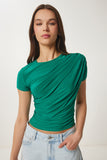 Yeşil Drape Detaylı Sandy Örme Bluz Lİ00115